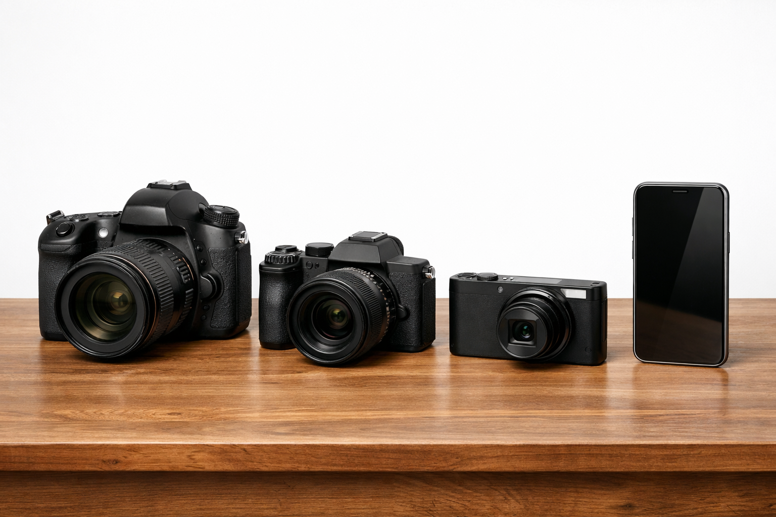 Farklı fotoğraf makinesi türleri yan yana